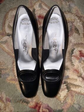 Selby Black Leather Square-Toe Heels